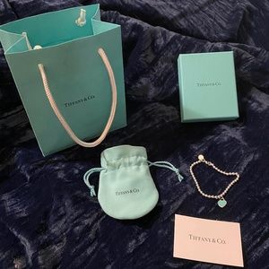 Return To Tiffany & Co Silver Blue Heart Tag 4mm Mini Bead Bracelet 7" Genuine